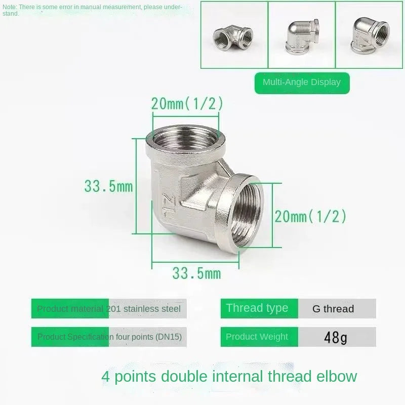 Stainless Steel Pipe Fittings Tee Elbow Reducer DN20 DN15 Pipe Fittings Richie's Elbow 48g 1/2"