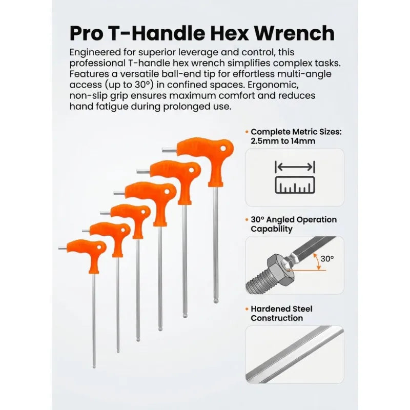 T-Handle Allen Wrench Set 2.5–14mm Metric Hex Keys | 9-Piece Hex Key Wrench Set Richie's