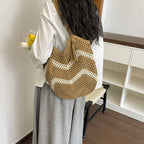 Hollow Flower Woven Cotton Tote Bag – Women's Beach Shoulder Bag Woven Tote Bag Richie's