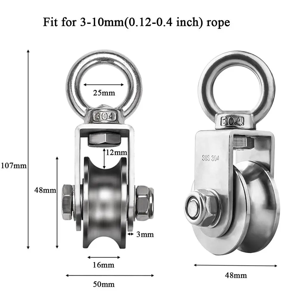 500KG Stainless Steel Pulley Wheel – Duplex Bearing, 360° Swivel Swivel Pulley Block Richie's