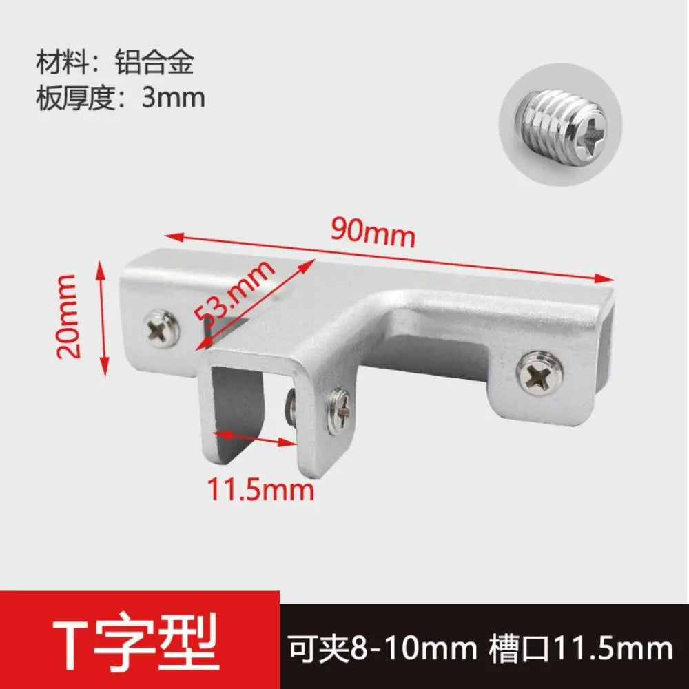 Aluminum Alloy Angle Corner Bracket L T Cross Glass Clip Corner Bracket Richie's -8-10mm-Aluminium-T