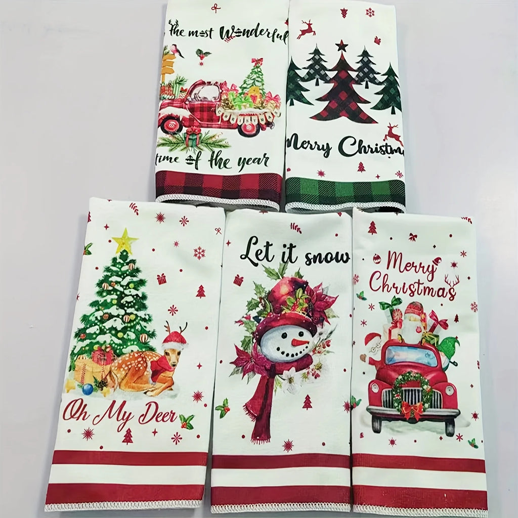 5-Piece Christmas Microfiber Towel Set – Snowflake & Heart Holiday Towel Set Richie's 5pcs