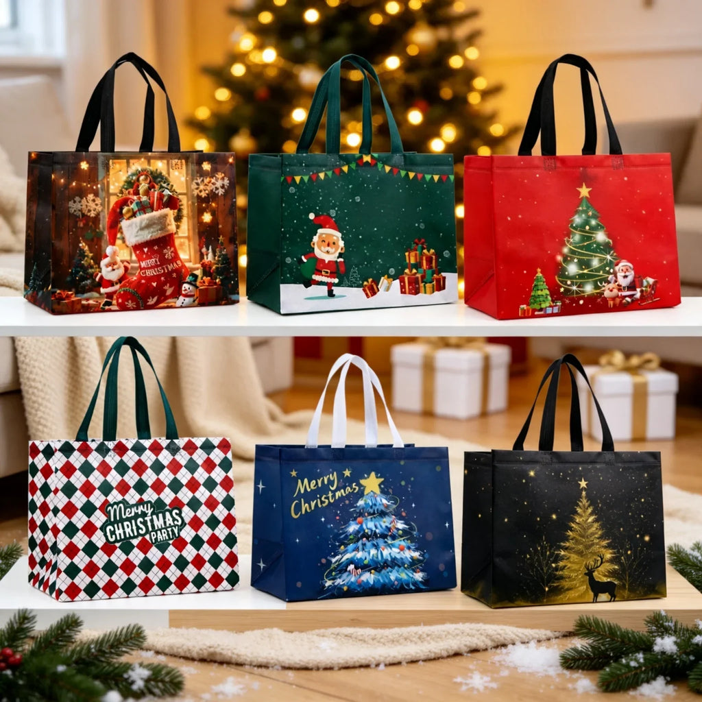 6 Large Christmas Gift Bags Non-Woven Reusable Holiday Totes Christmas Gift Bags Richie's