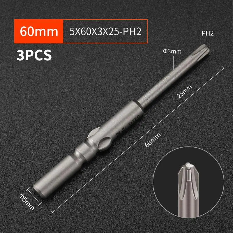 3-Pack S2 Steel 60mm Electric Screwdriver Bits | High Strength Screwdriver Bits Richie's A9