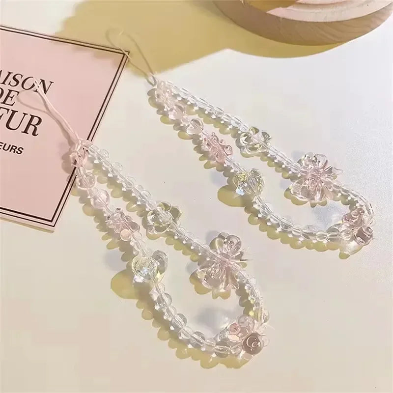 Korean Pink Bear Butterfly Phone Strap Lanyard Keychain Charm Phone Strap Keychain Richie's 2PCS