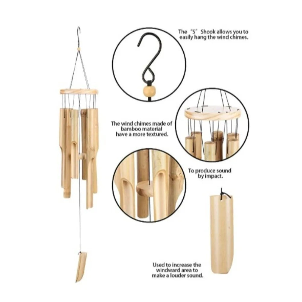 6-Tube Handmade Bamboo Wind Chime – Hand-Carved Garden Decor Bamboo Wind Chime Richie's