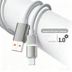 100W Fast Charging Braided USB-A to USB-C Cable 0.3m USB Charging Cable Richie's Silver 1m
