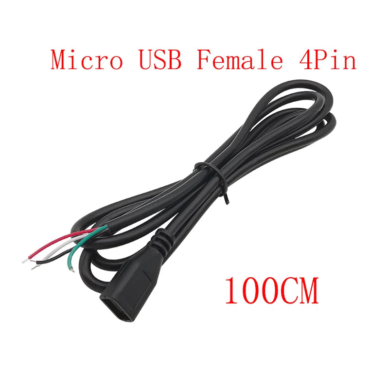 5Pcs Micro USB 2/4 Pin Male Female Connector DIY Charging Cable USB Connector Kit Richie's Female 4Pin 100CM