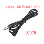 5Pcs Micro USB 2/4 Pin Male Female Connector DIY Charging Cable USB Connector Kit Richie's Female 4Pin 100CM