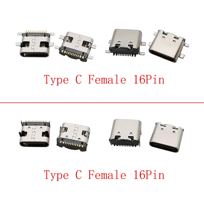 10Pcs USB Type-C 16 Pin Female Connector PCB Soldering DIY USB-C Connector Richie's