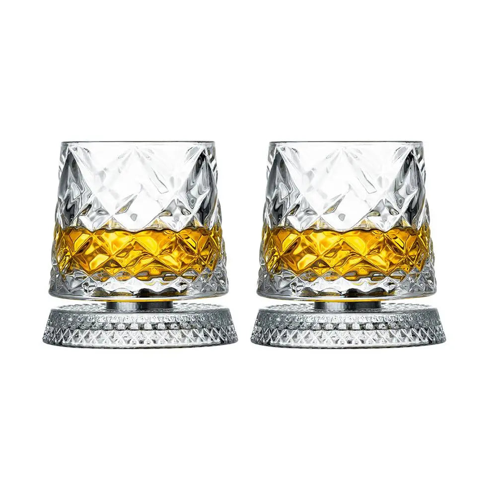360° Rotating Whiskey Glass Spinning Crystal Tumbler Set of 2 Whiskey Glass Set Richie's A