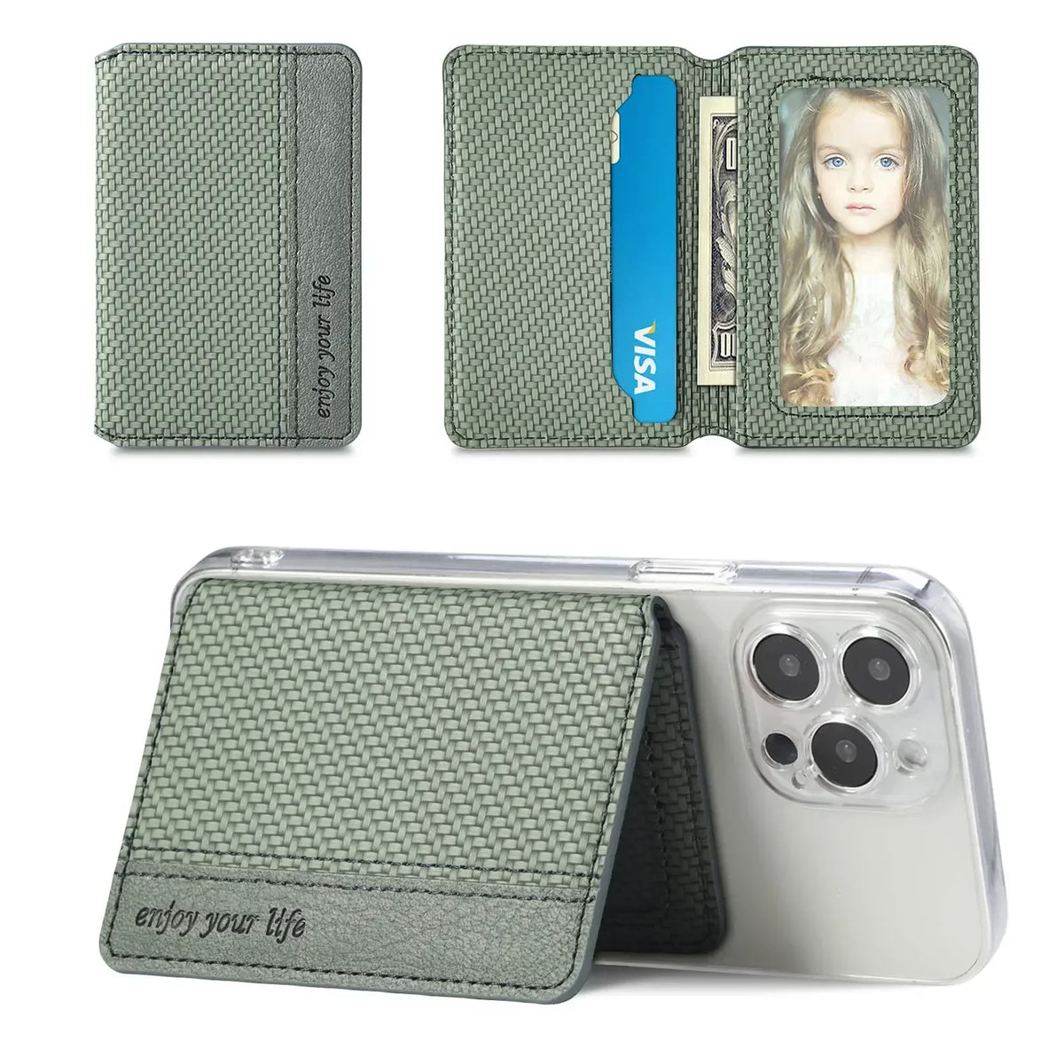 PU Leather Phone Card Holder Adhesive Wallet & Stand Phone Card Wallet Richie's green China Mainland