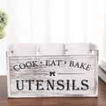 Rustic Wooden Kitchen Utensil Holder – 3-Compartment Organizer Utensil Holder Richie's 1pc Old White