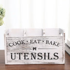 Rustic Wooden Kitchen Utensil Holder – 3-Compartment Organizer Utensil Holder Richie's 1pc Old White