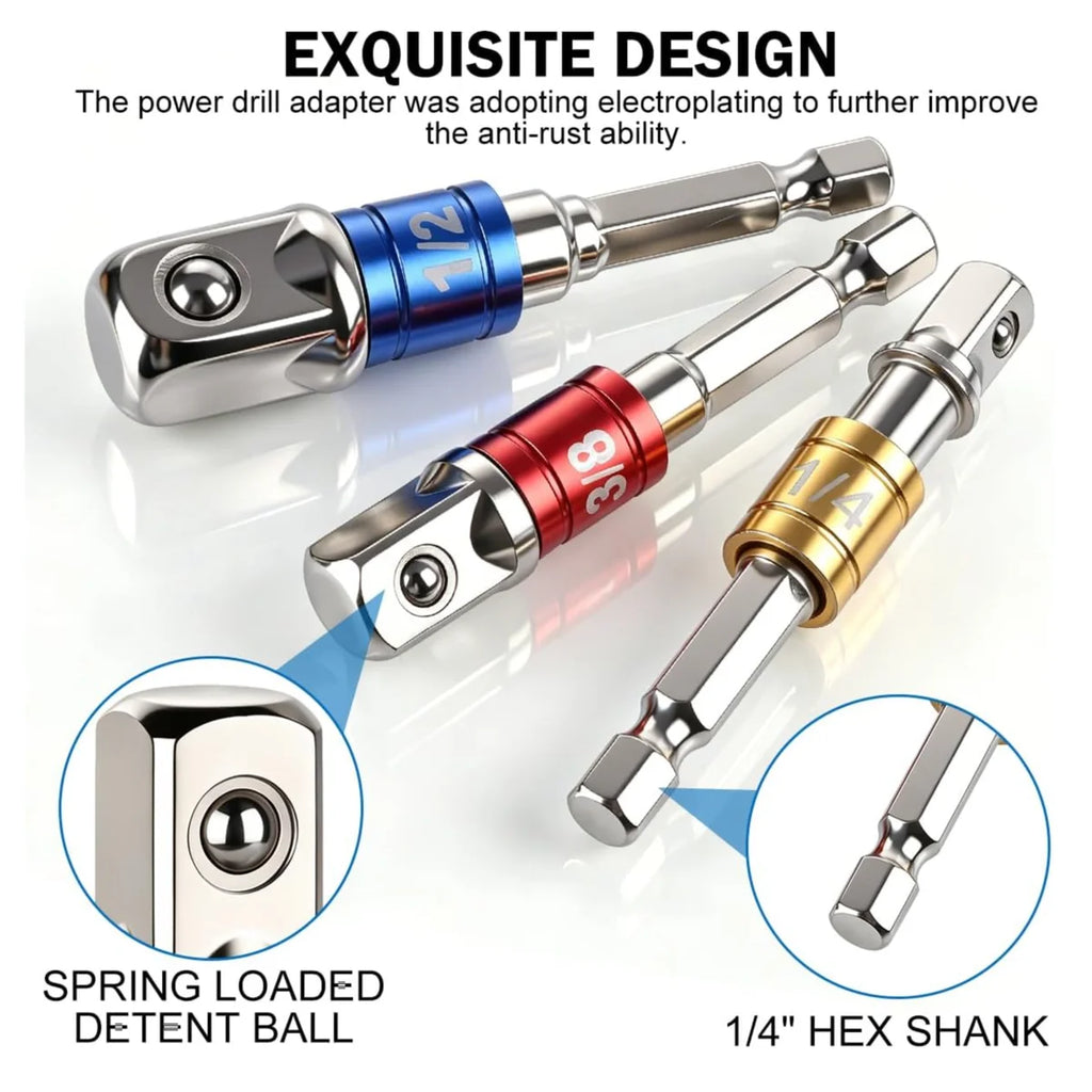 3-Piece Impact Socket Adapter Set – 1/4, 3/8 & 1/2" Hex Shank Socket Adapter Set Richie's