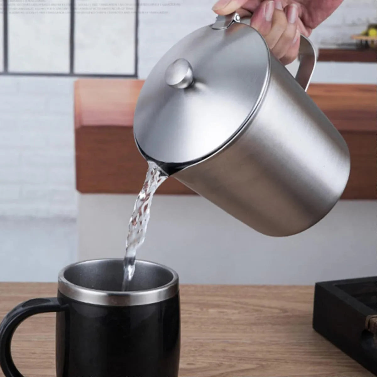Stainless Steel 1000ml Measuring Pitcher with Lid | Latte Art Measuring Pitcher Richie's