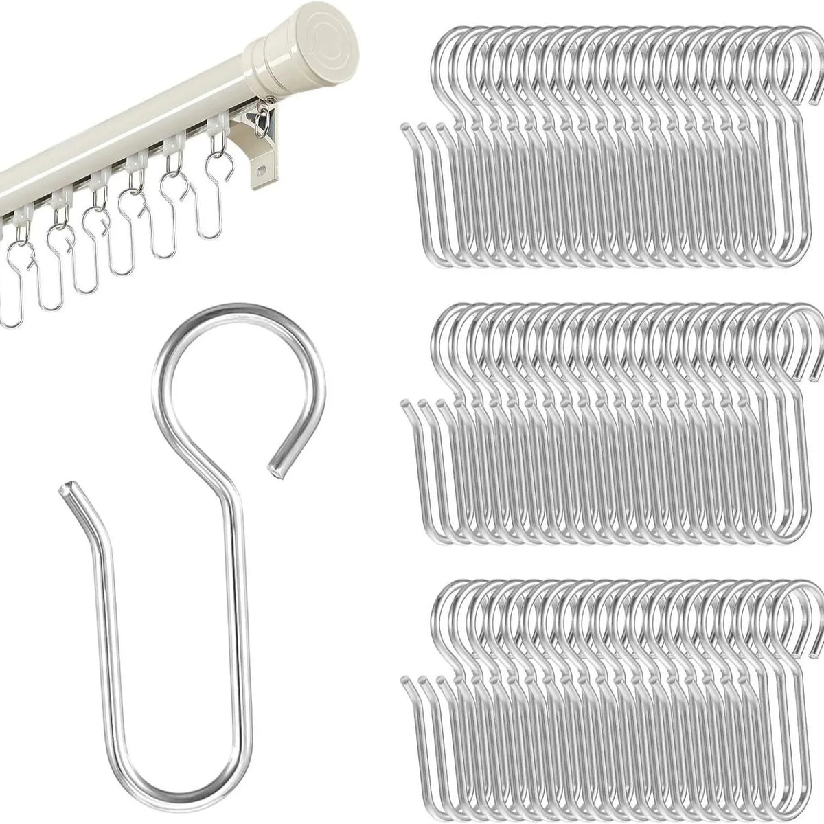 30pcs Metal S-Hook Curtain Track Hooks – Shower & Window Curtain Track Hooks Richie's