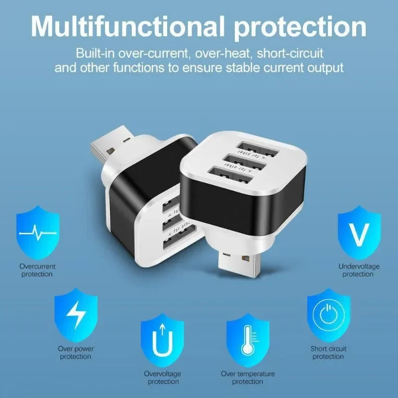 3-Port Mini USB 2.0 Hub Splitter | Portable Travel Charger USB Hub Splitter Richie's