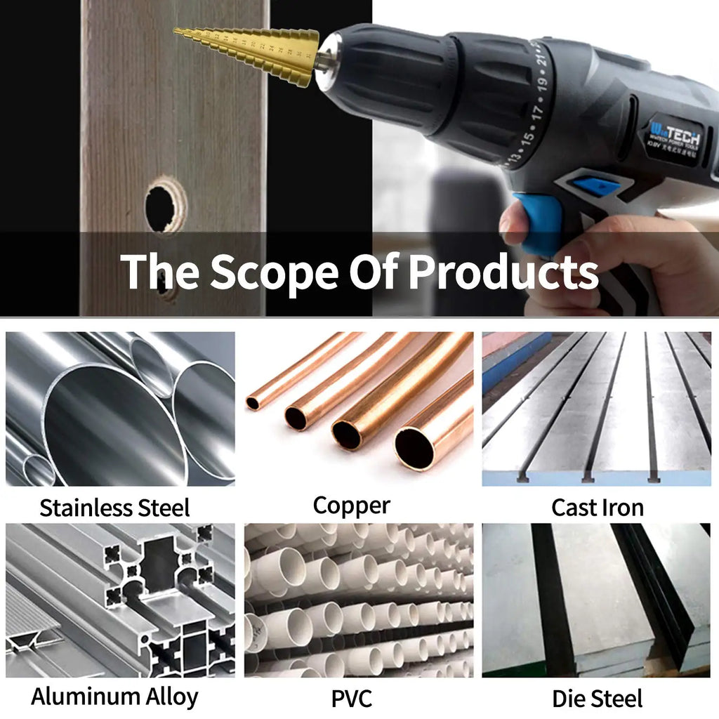 6Pcs Titanium Step Drill Bit Set HSS Woodworking & Metal Step Drill Bit Set Richie's