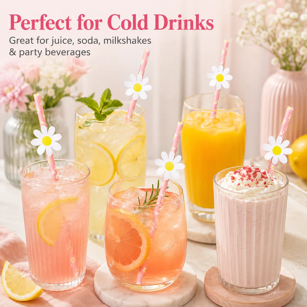 10 Pink Chrysanthemum Paper Straws – Decorative Disposable Decorative Paper Straws Richie's