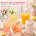 10 Pink Chrysanthemum Paper Straws – Decorative Disposable Decorative Paper Straws Richie's