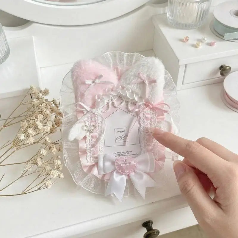 Sweet Plush Lace Photocard Holder with Bowknot Pendant Photocard Holder Richie's