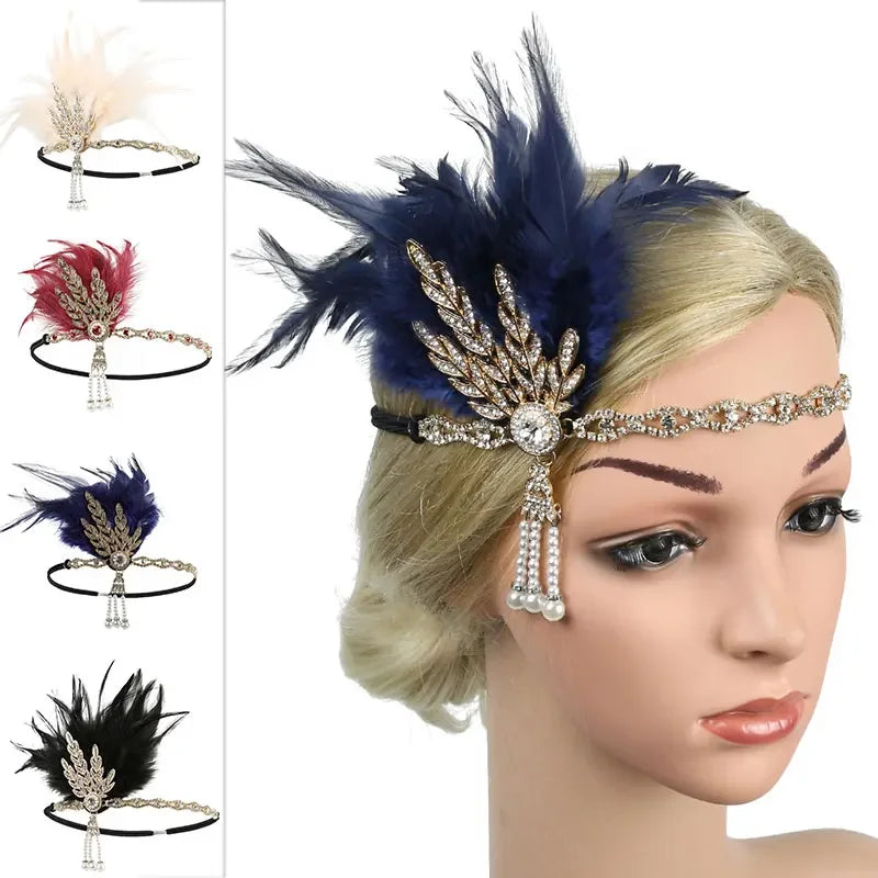 Women's Feather Flapper Headband – 1920s Vintage Rhinestone Feather Flapper Headband Richie's
