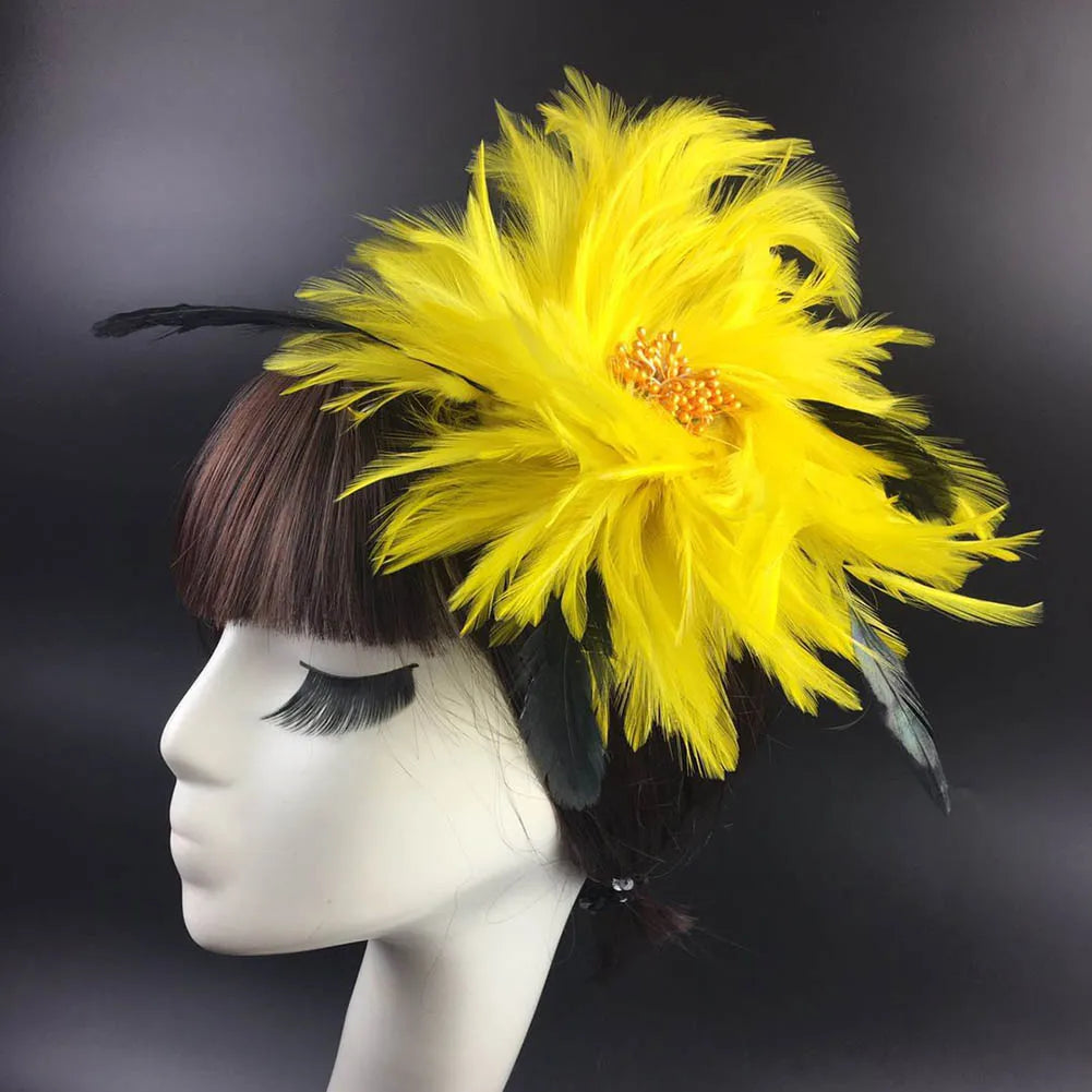 Vintage Flapper Feather Headband – Colorful Burlesque Headpiece Feather Headband Richie's yellow