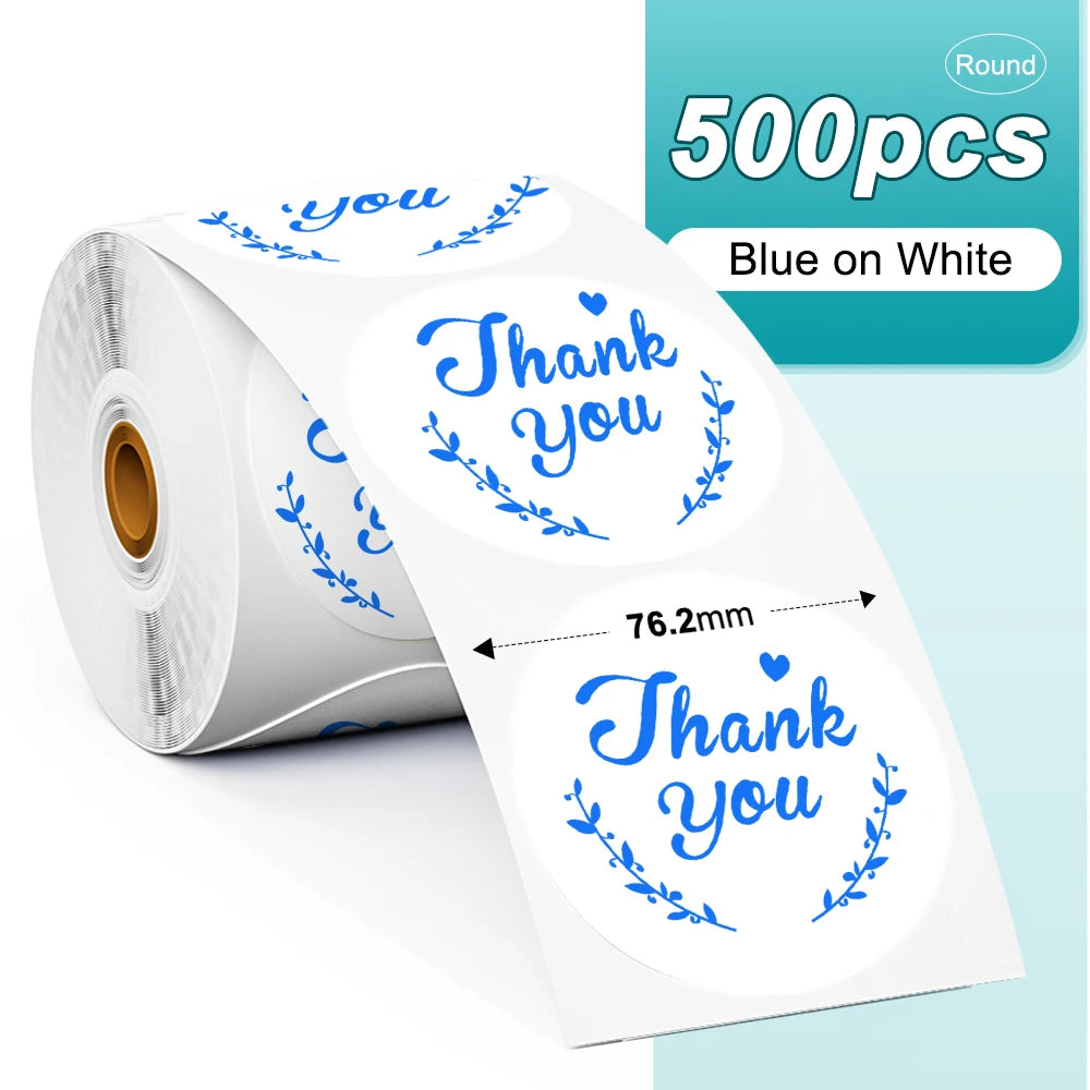 Phomemo 1000pcs Round Thermal Shipping Labels Rainbow Stickers Thermal Shipping Labels Richie's 500pcs Blue on WH