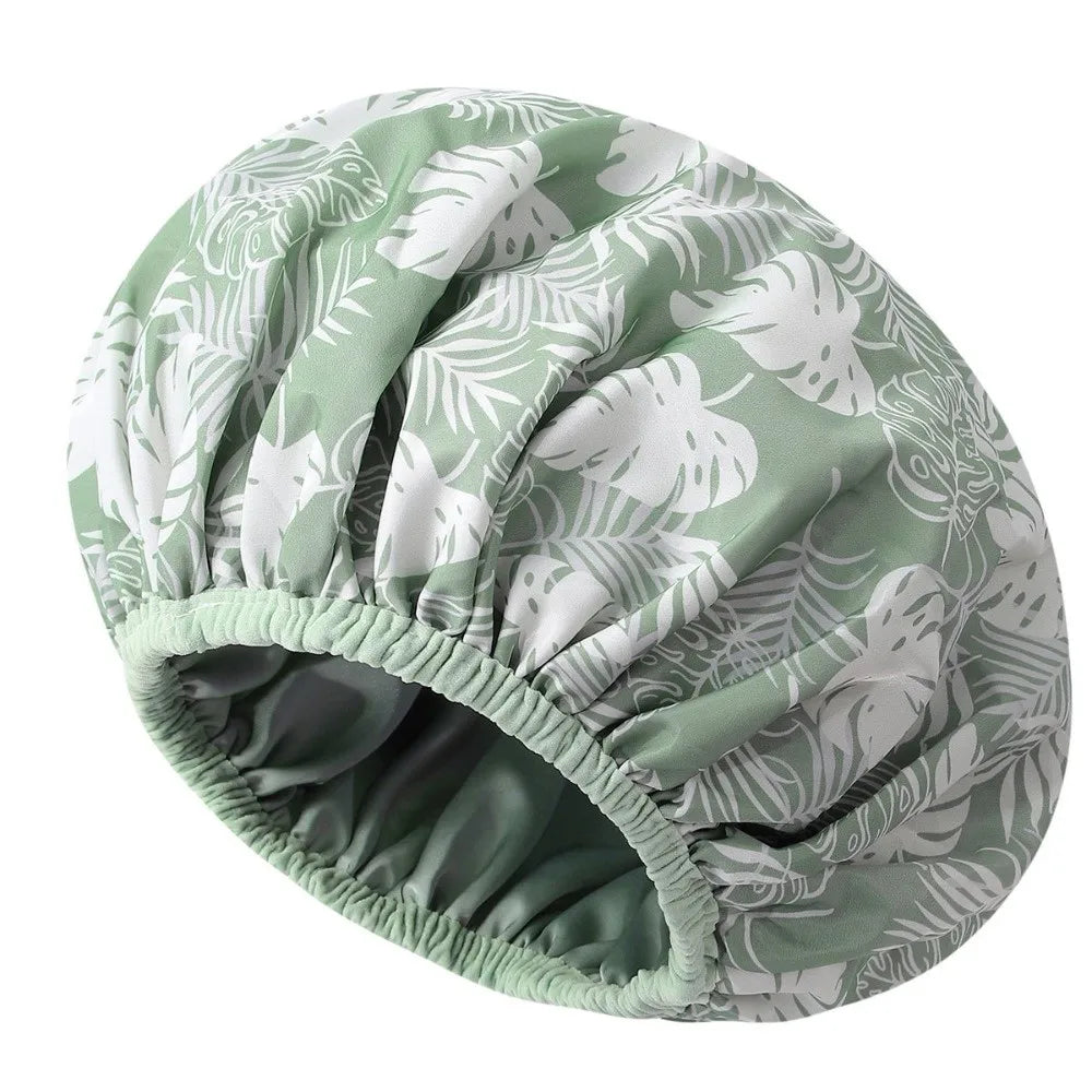 Waterproof Satin-Lined Reusable Shower Cap | Floral Bonnet Shower Cap Richie's Green flower