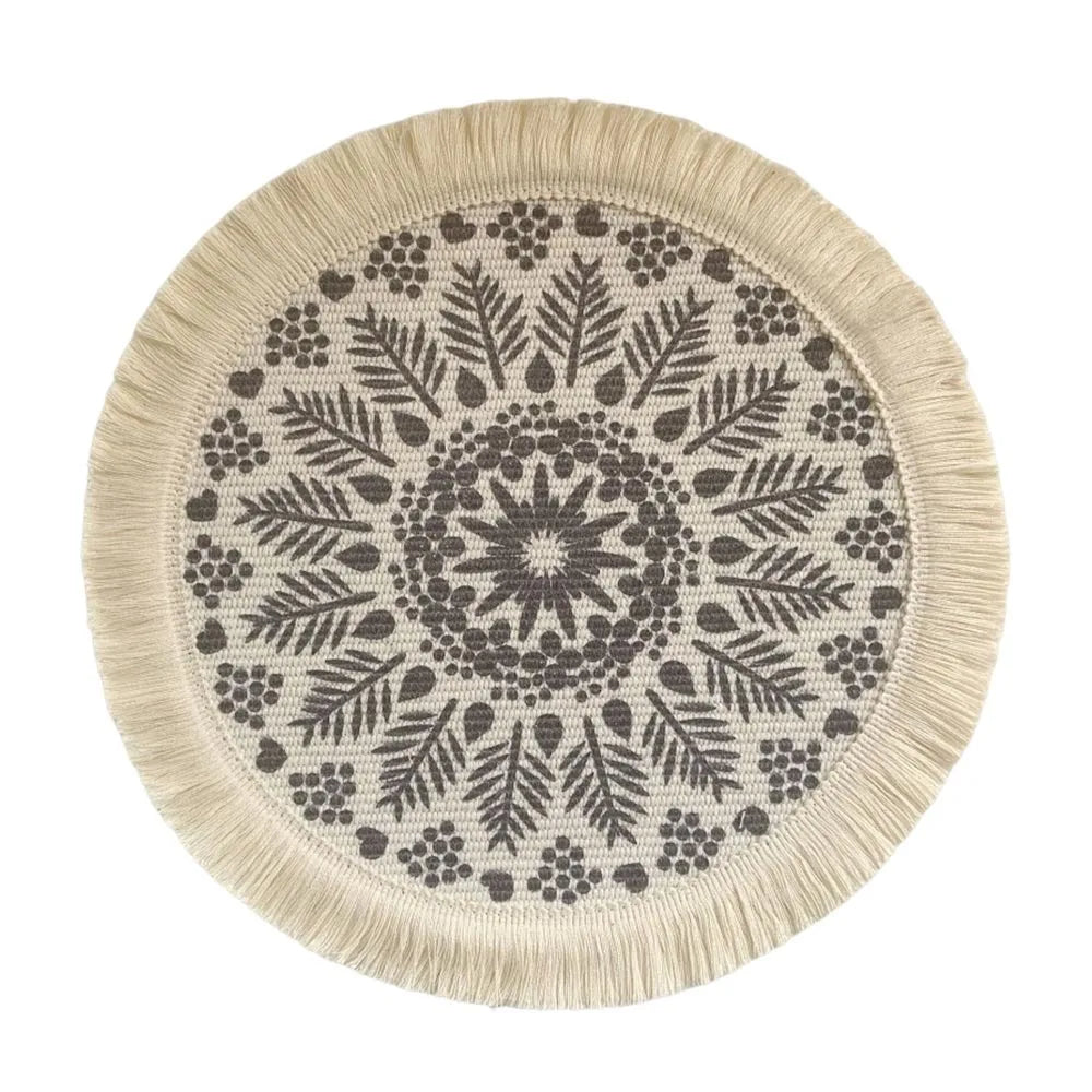 Bohemian Round Woven Placemat – Heat Resistant & Non-Slip Tassel Woven Placemat Richie's Black L