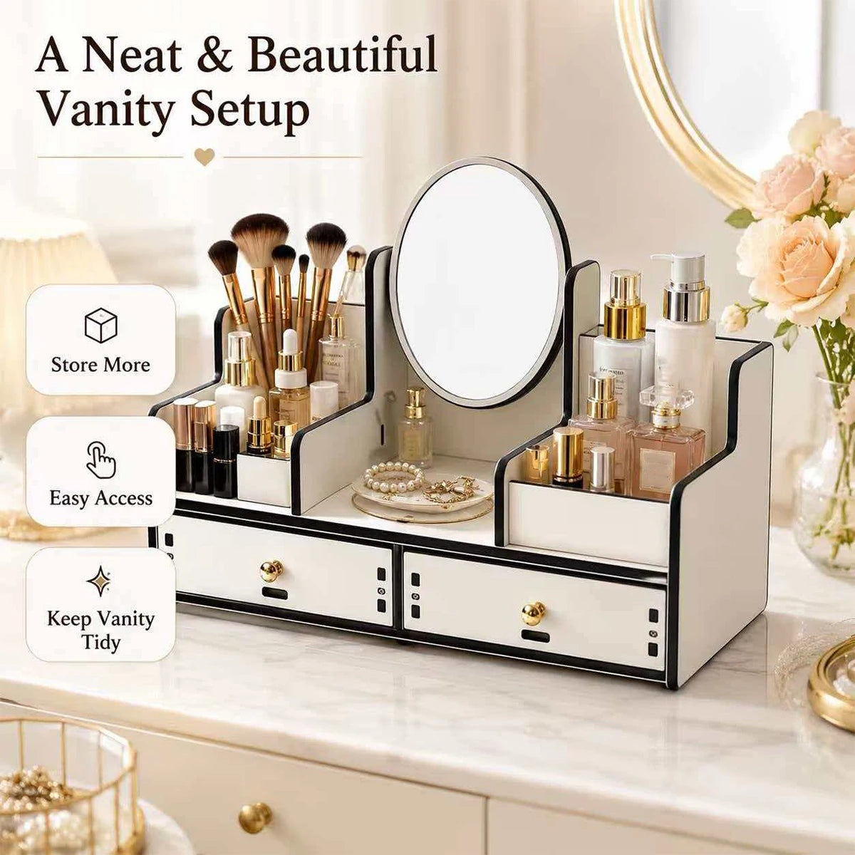 Makeup Organizer with Mirror & Drawers | Cosmetic Vanity Caddy Cosmetic Organizer Richie's