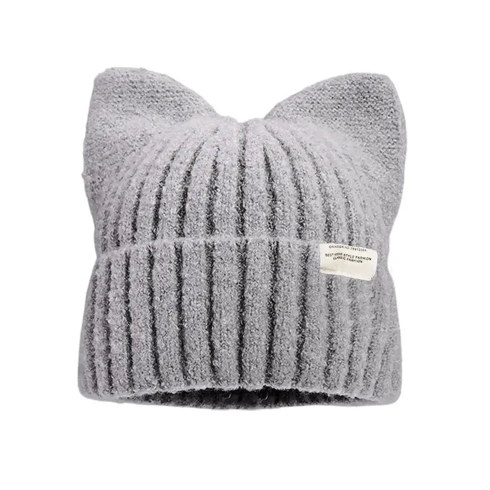 Cat Ear Beanie Hat for Women – Cute Warm Knit Winter Cap Knit Beanie Hat Richie's Gray One size