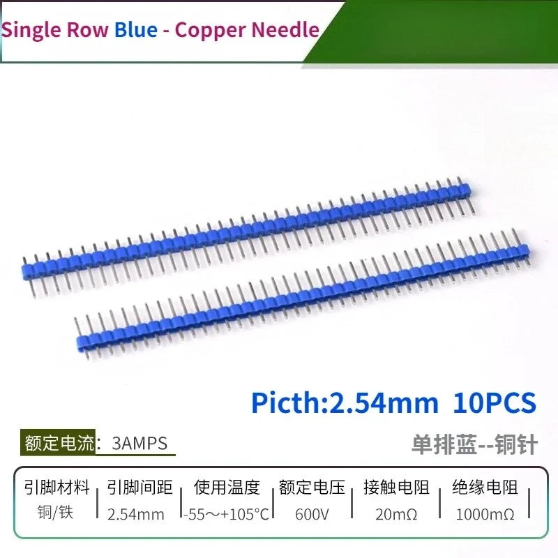 10PCS Color Gilded Pin Headers 2.54mm Single & Double Row Set