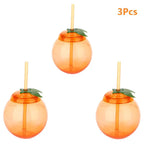 Fruit Shaped Cups with Straw – Orange & Watermelon | 1 or 3 Pack Novelty Drinking Cup Richie's 3Pcs orange