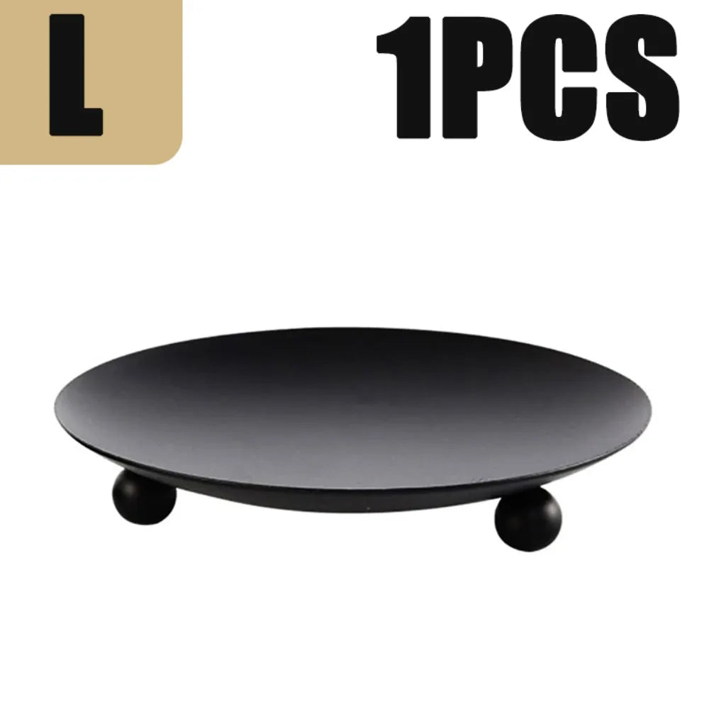 Elegant Round Tray Candle Holder – Gold & Black Iron Stand Candle Holder Stand Richie's black L 1pc