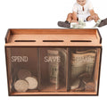Wooden 3-Compartment Coin Bank Box with Removable Lid Wooden Coin Bank Richie's Default Title