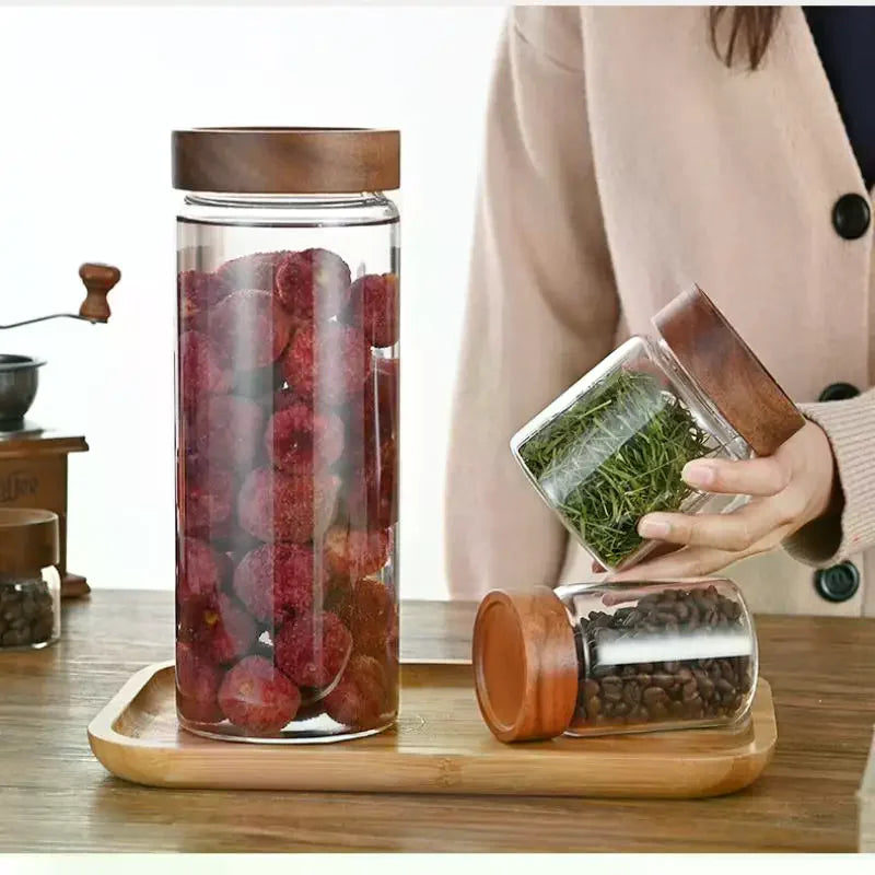 Airtight Glass Coffee Bean Storage Jar with Wood Lid Glass Storage Jar Richie's