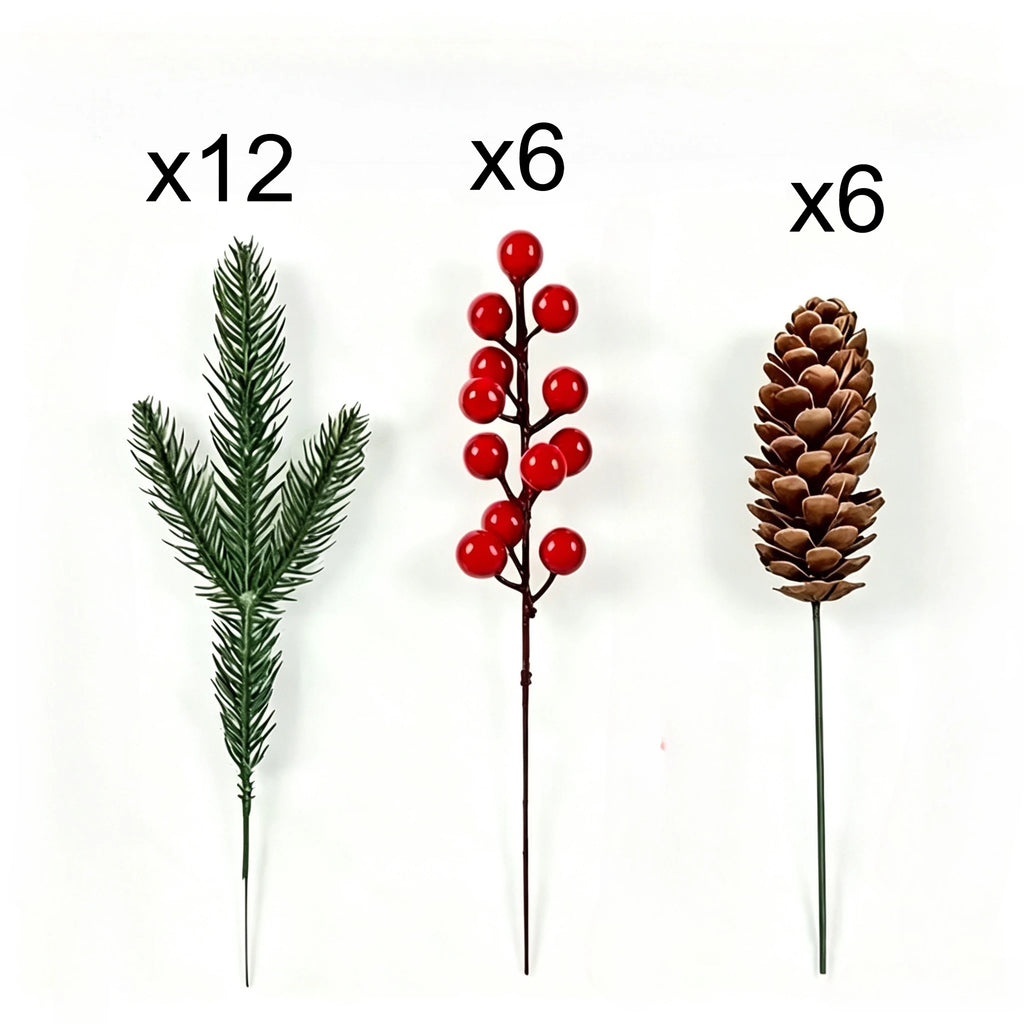 24pcs Artificial Pine, Pinecone & Red Berry Christmas Bouquet Christmas Decor Set Richie's 24pcs mixed