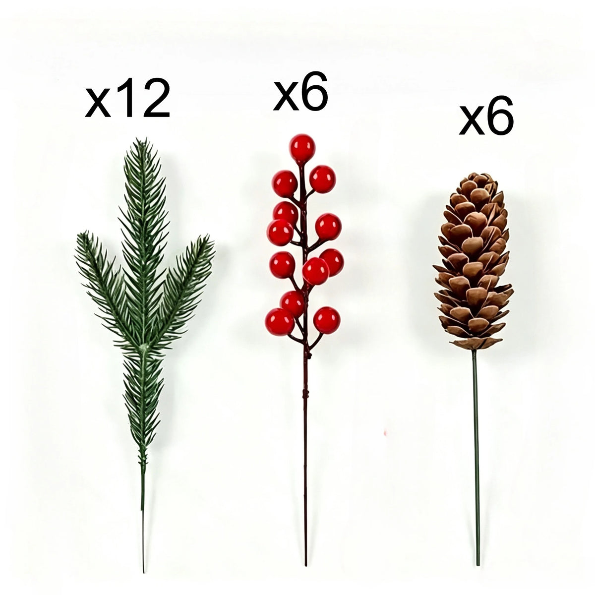 24pcs Artificial Pine, Pinecone & Red Berry Christmas Bouquet Christmas Decor Set Richie's 24pcs mixed