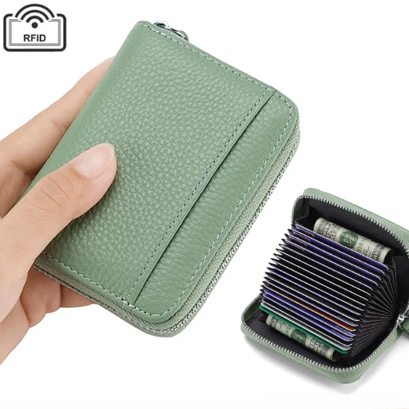 RFID Blocking Leather Card Wallet 14/20 Slots Zipper Coin Purse Card Holder Wallet Richie's