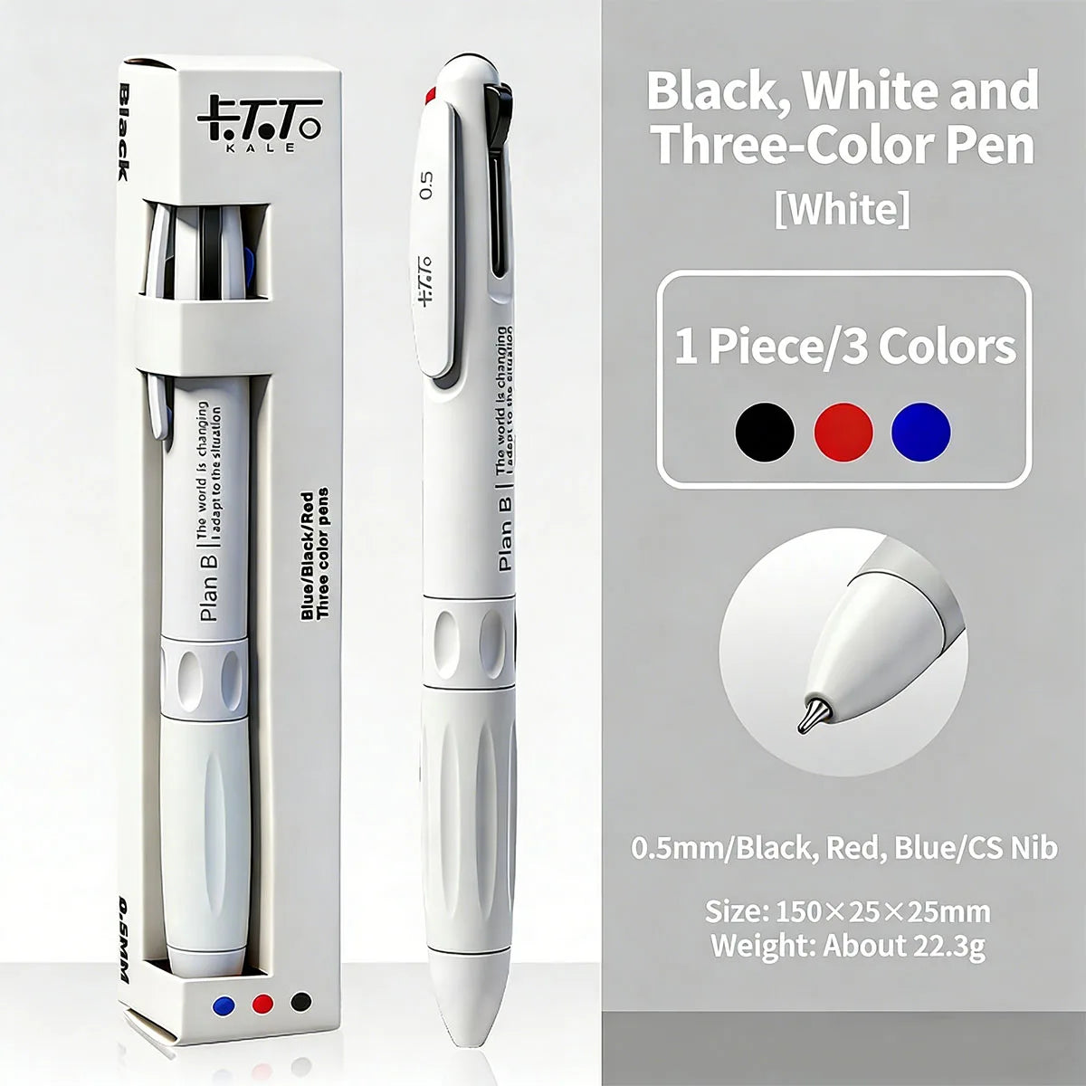 Tri-Color Multifunctional Ballpoint Pen 0.5mm | Students & Office Ballpoint Pen Richie's WHITE Multi-Colored