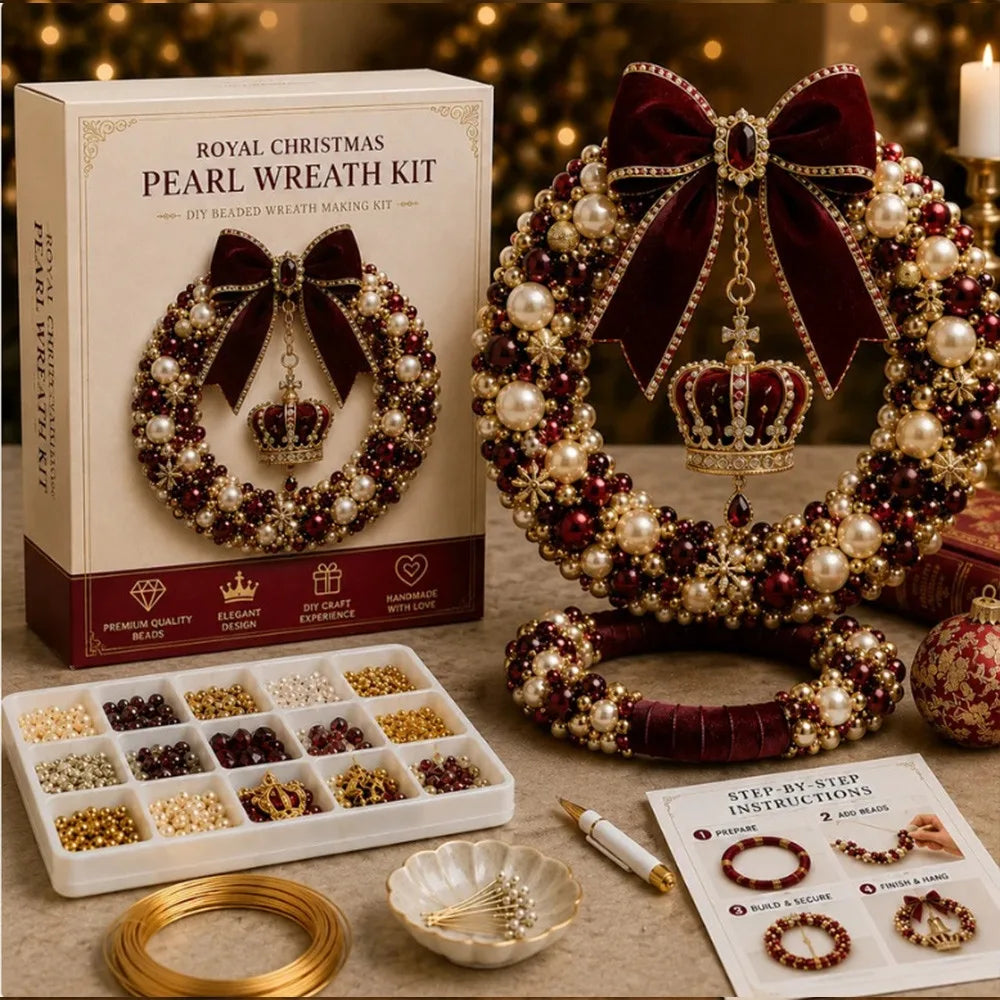 DIY Pearl Bead Christmas Wreath Kit – 30cm Holiday Craft Set DIY Craft Kit Richie's D