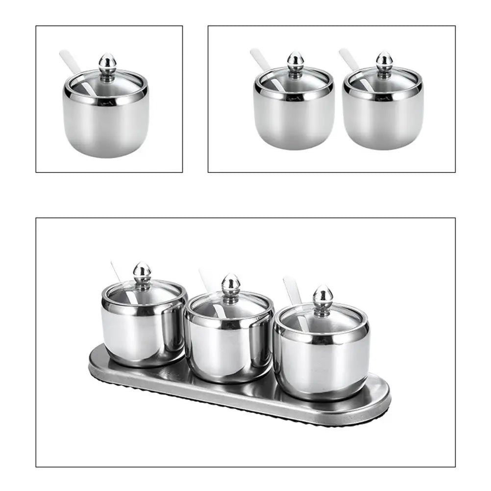 Stainless Steel Spice Jar Set – 3 Canisters with Tray Base Spice Canister Set Richie's
