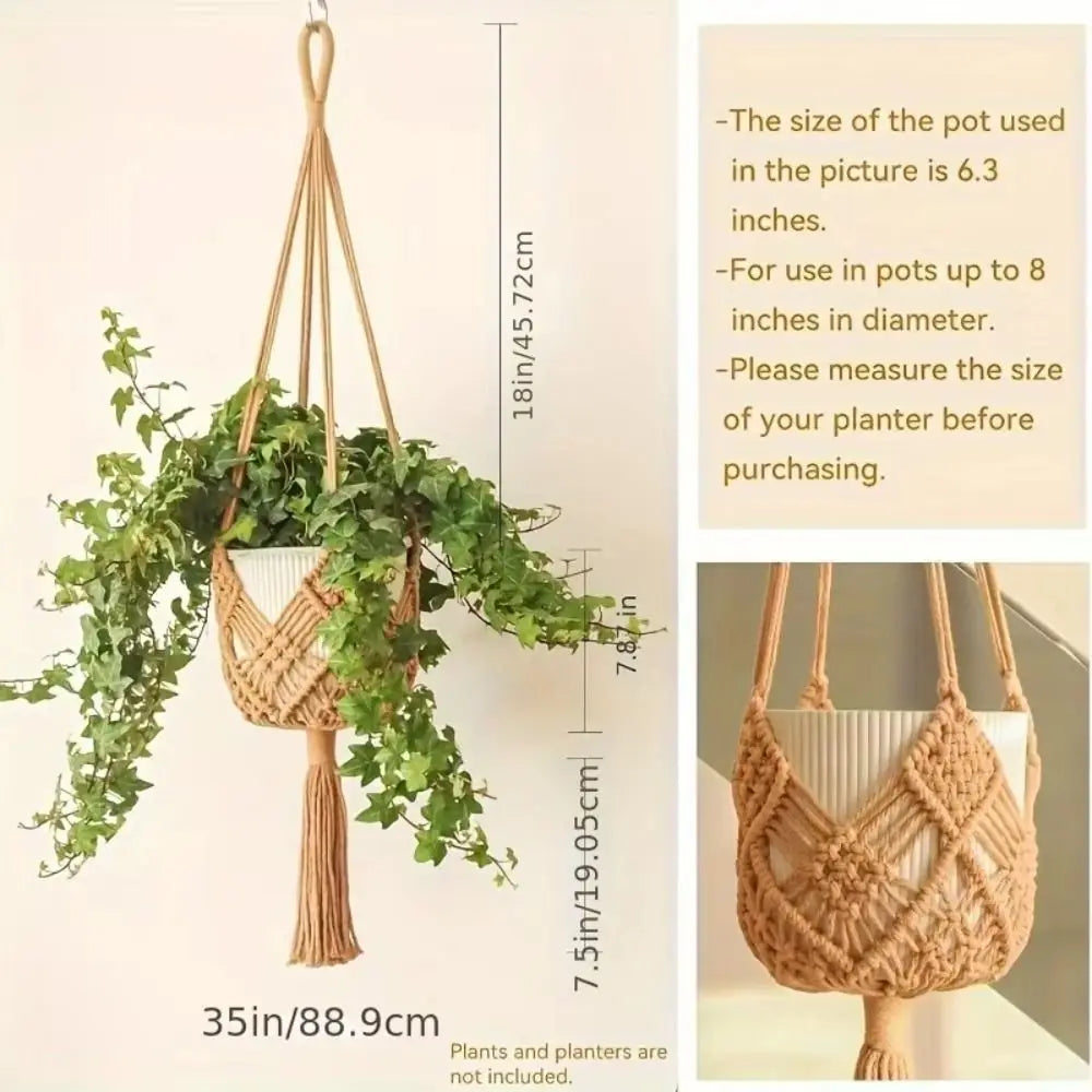 Boho Macrame Plant Hanger Cotton Rope Woven Hanging Basket Macrame Plant Hanger Richie's