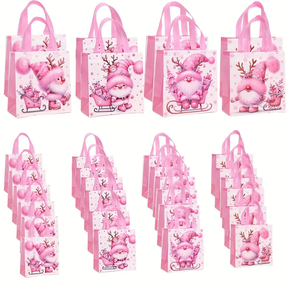 Christmas Gift Bags with Handles – Pink Santa Claus Tote Christmas Gift Bags Richie's