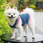 Denim Dog Dress Harness Set with Leash – Cherry Pattern Skirt Dog Dress Harness Richie's