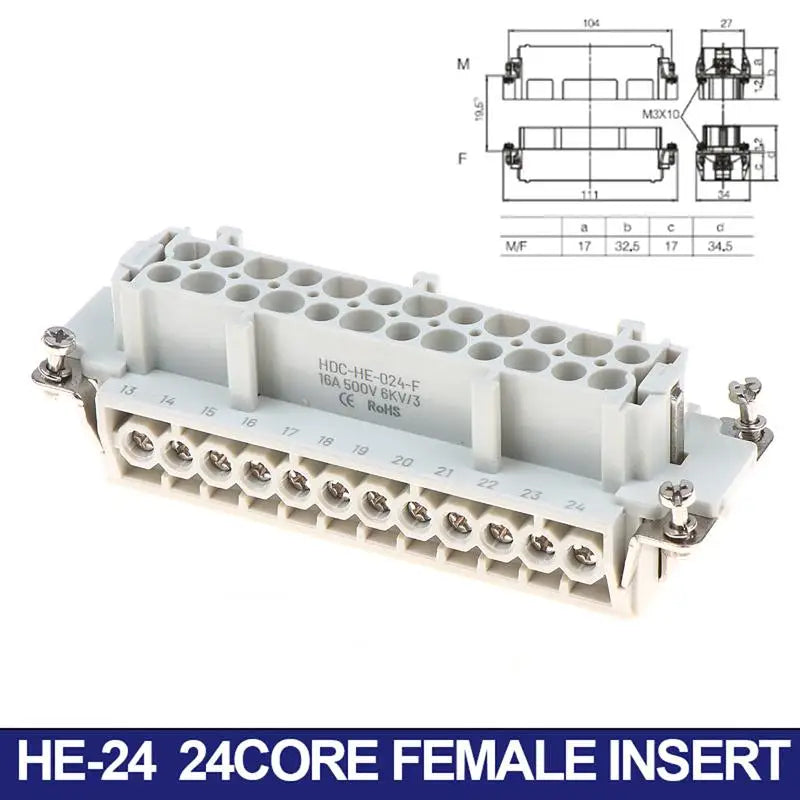 HDC-HE Heavy Duty Connector 6–24 Core 16A 500V Aviation Plug Industrial Connector Insert Richie's 24P Female