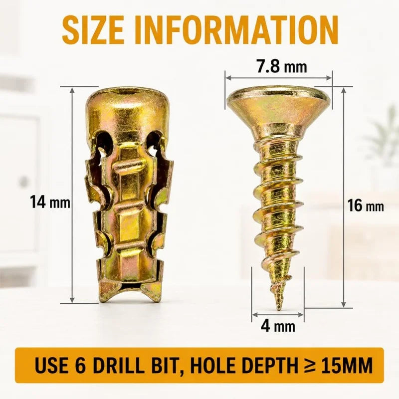 Heavy Duty Steel Wall Anchors & Self-Tapping Screws 6×14mm Wall Anchor Set Richie's size 50pcs