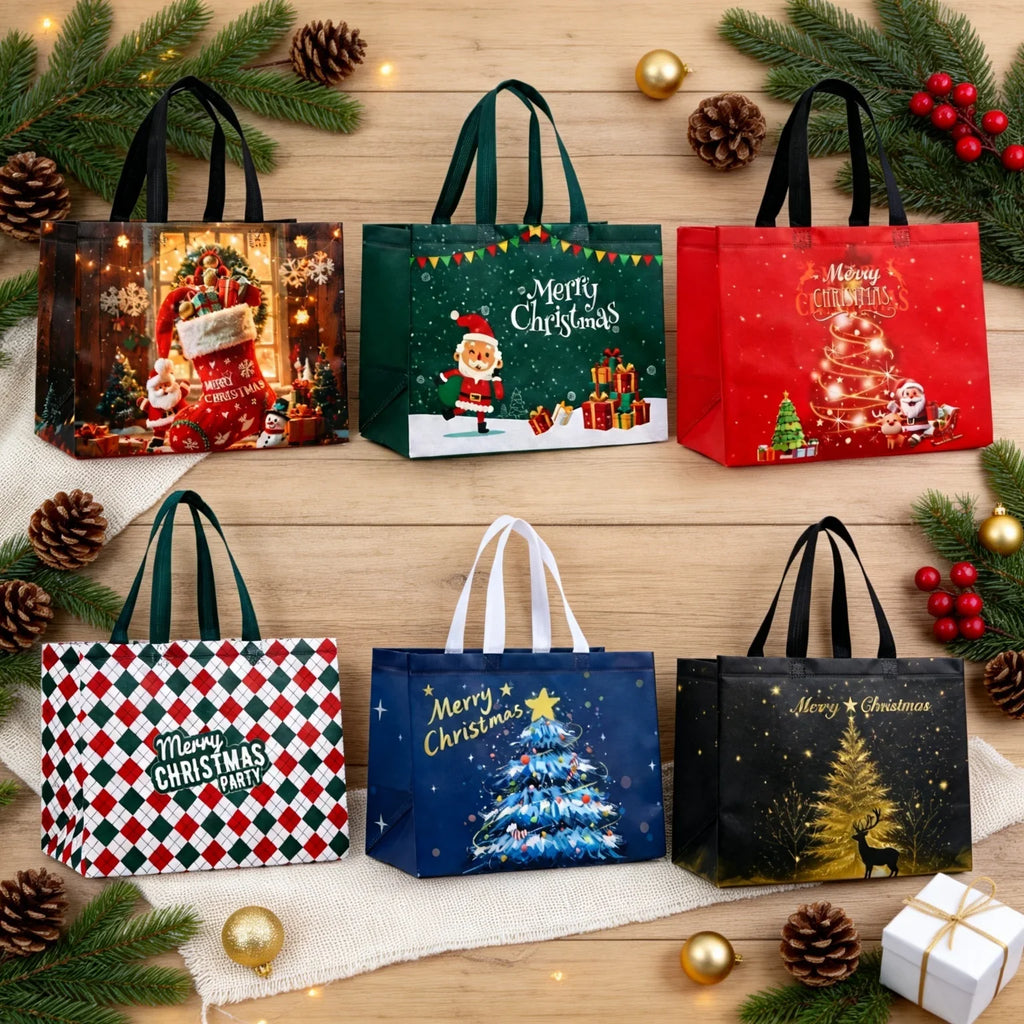 6 Large Christmas Gift Bags Non-Woven Reusable Holiday Totes Christmas Gift Bags Richie's
